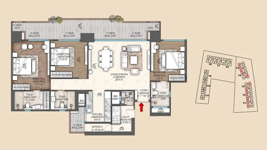 3BHK+S+S Adani Marq